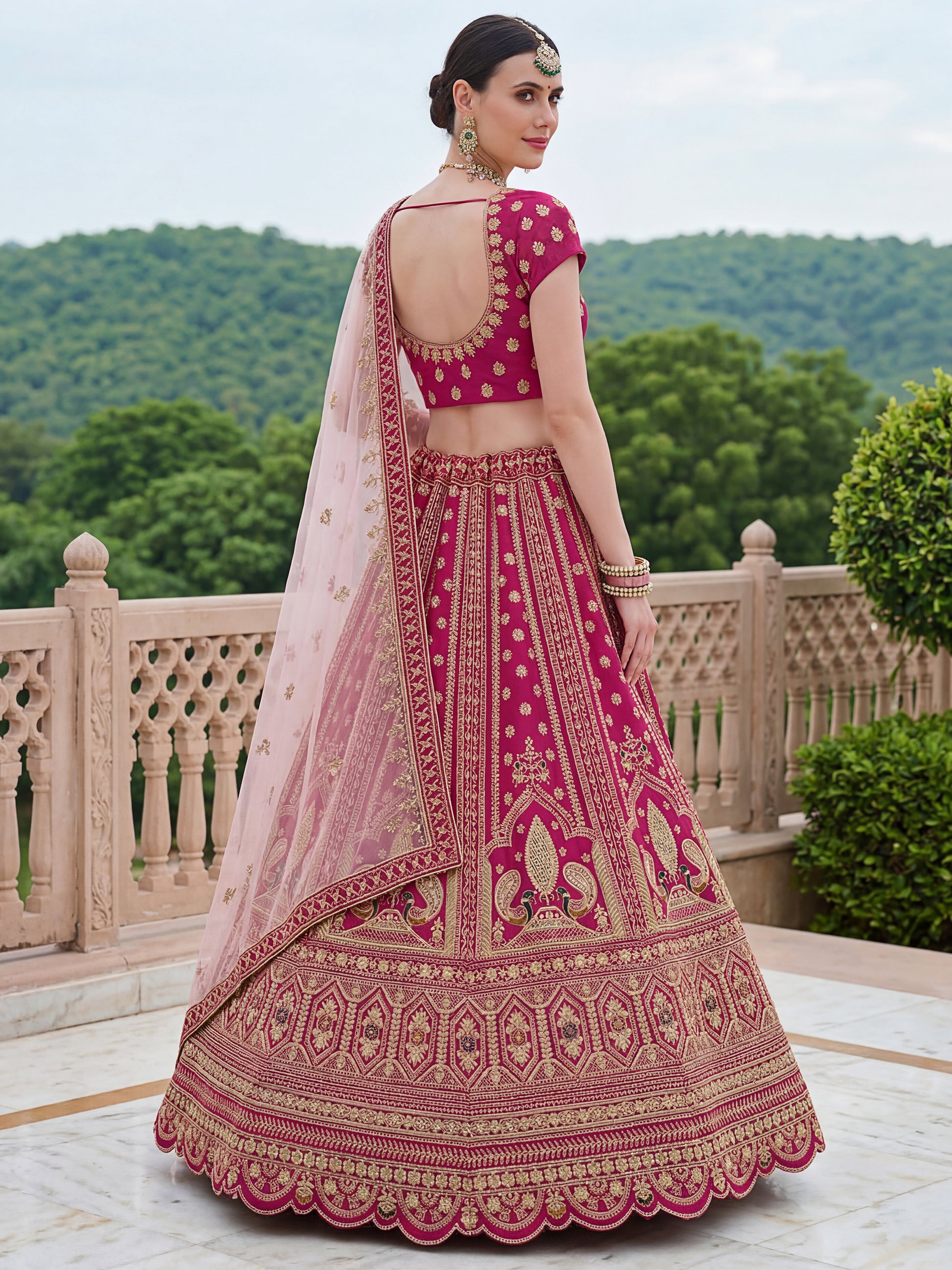 Lovely Pink Dori Work Silk Bridal Wear Lehenga Choli With Double Dupatta