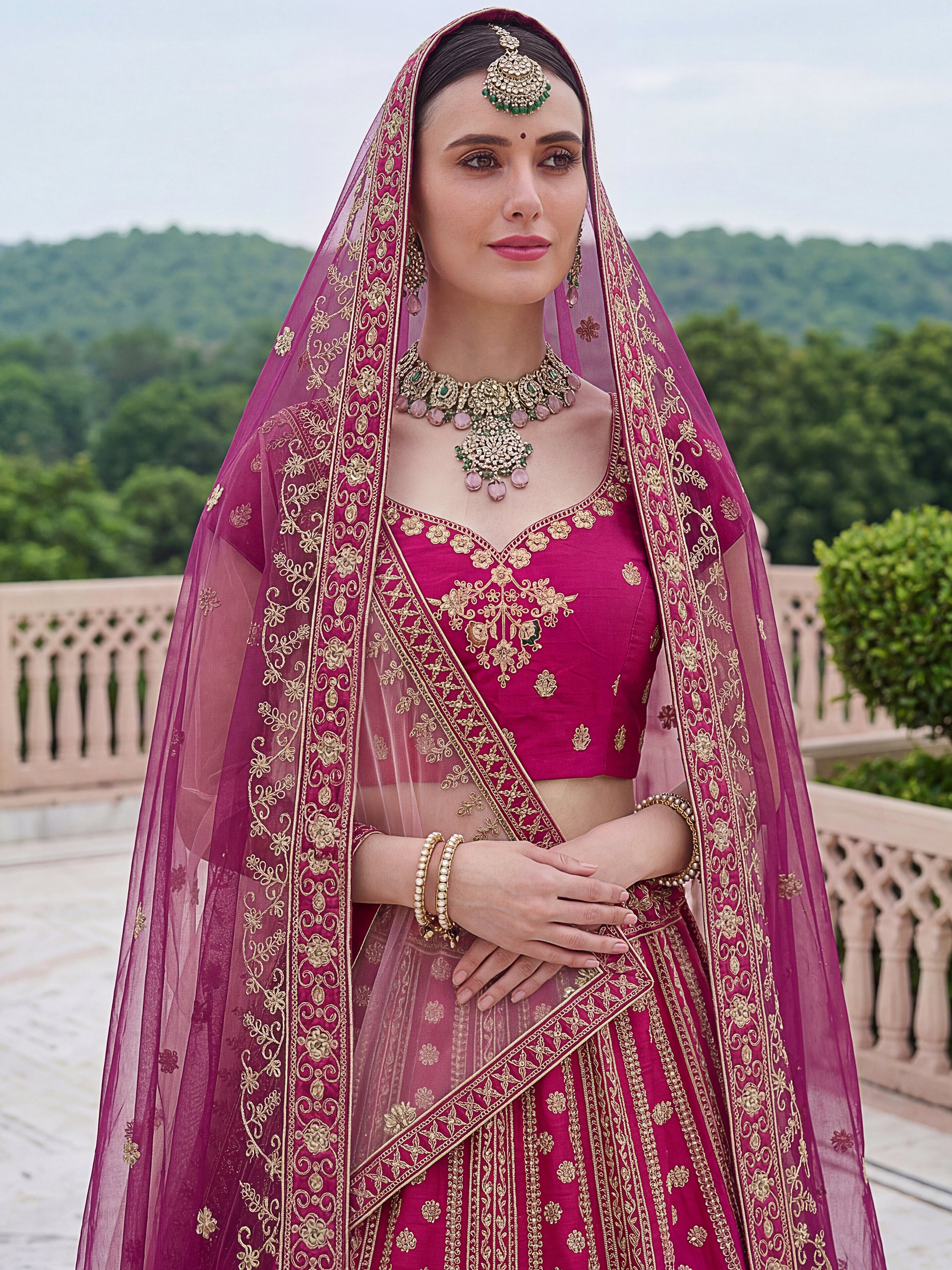 Lovely Pink Dori Work Silk Bridal Wear Lehenga Choli With Double Dupatta