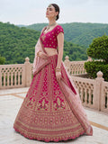 Lovely Pink Dori Work Silk Bridal Wear Lehenga Choli With Double Dupatta