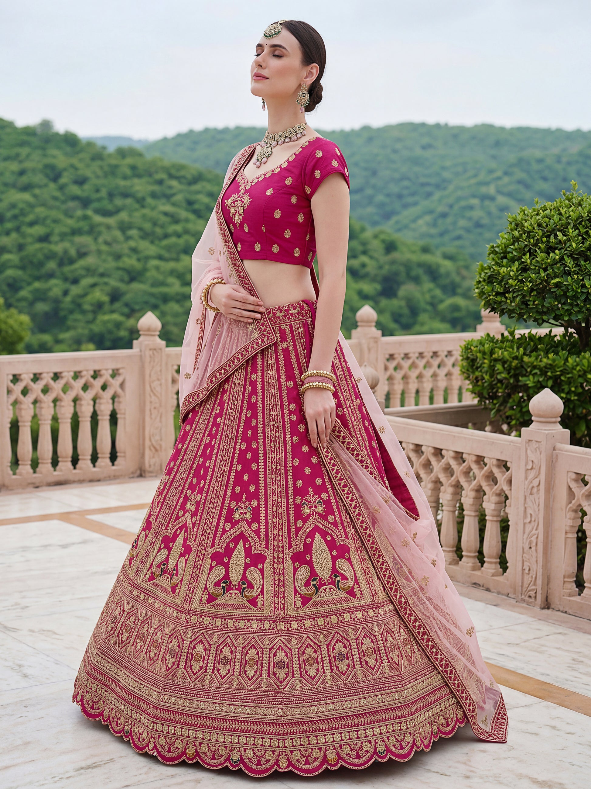 Lovely Pink Dori Work Silk Bridal Wear Lehenga Choli With Double Dupatta