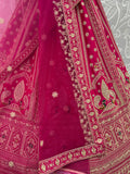 Lovely Pink Dori Work Silk Bridal Wear Lehenga Choli With Double Dupatta