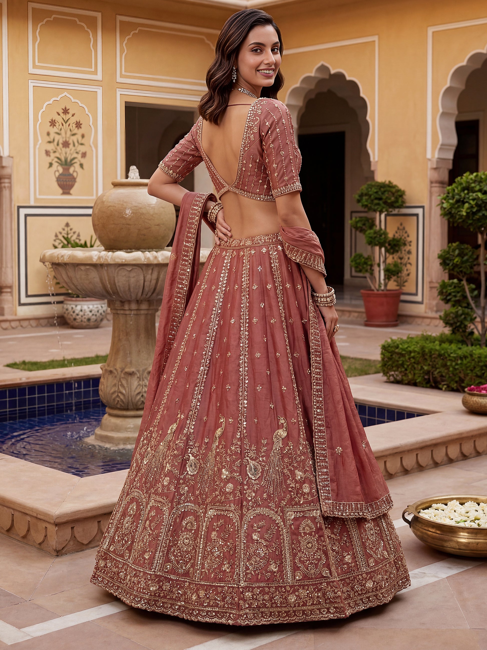 Awesome Dusty Pink Zari Embroidered Silk Bridesmaid Lehenga Choli