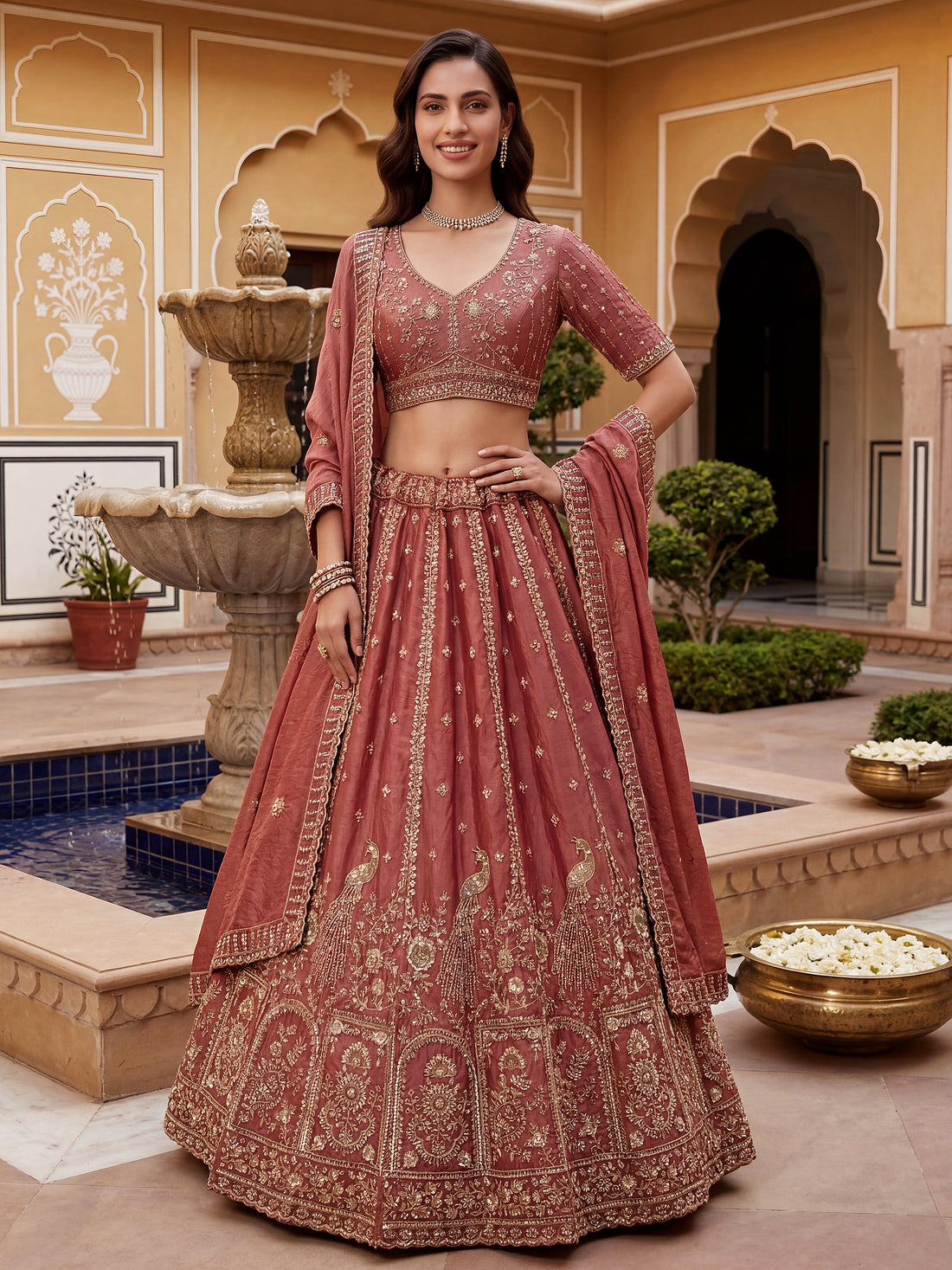 Awesome Dusty Pink Zari Embroidered Silk Bridesmaid Lehenga Choli