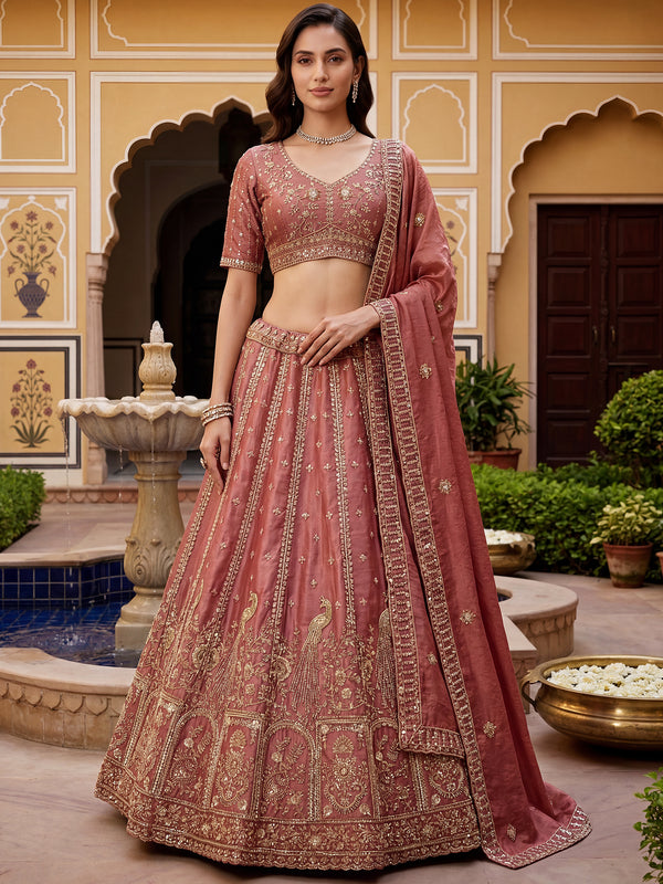 Awesome Dusty Pink Zari Embroidered Silk Bridesmaid Lehenga Choli