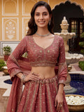 Awesome Dusty Pink Zari Embroidered Silk Bridesmaid Lehenga Choli