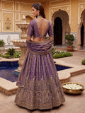 Elegant Lilac Hand Work Silk Reception Wear Lehenga Choli With Dupatta