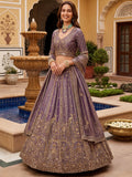 Elegant Lilac Hand Work Silk Reception Wear Lehenga Choli With Dupatta