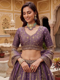 Elegant Lilac Hand Work Silk Reception Wear Lehenga Choli With Dupatta