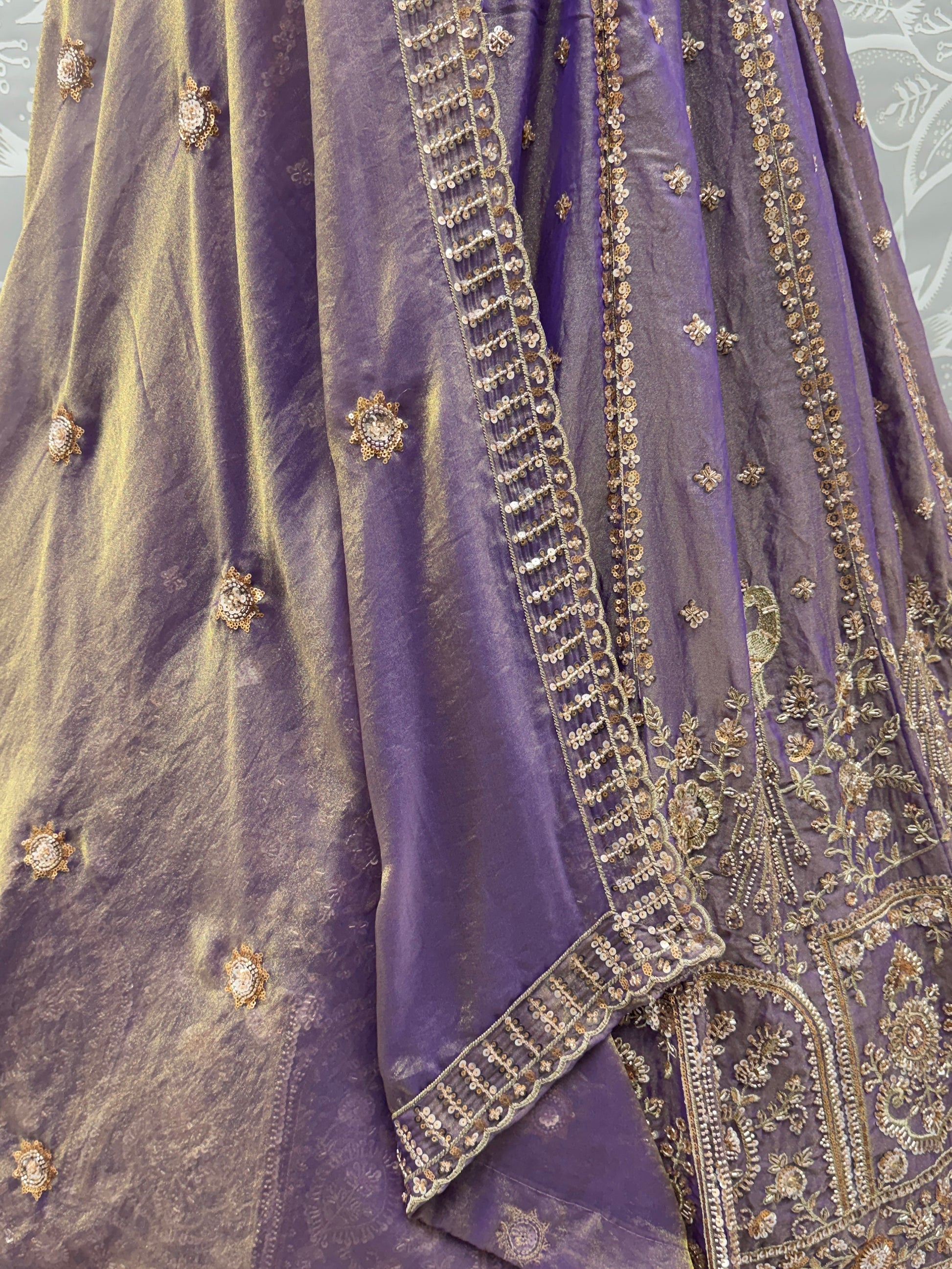 Elegant Lilac Hand Work Silk Reception Wear Lehenga Choli With Dupatta