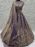 Elegant Lilac Hand Work Silk Reception Wear Lehenga Choli With Dupatta