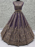 Elegant Lilac Hand Work Silk Reception Wear Lehenga Choli With Dupatta