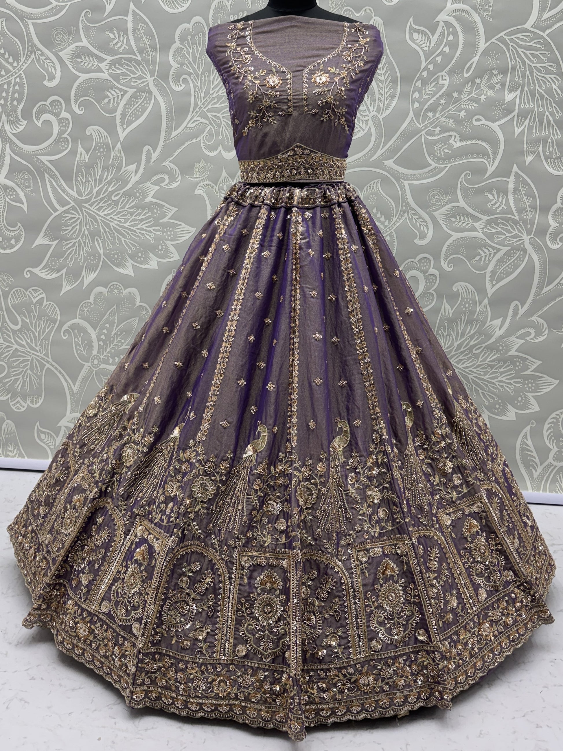 Elegant Lilac Hand Work Silk Reception Wear Lehenga Choli With Dupatta