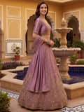 Tantalizing Purple Zari Embroidered Silk Engagement Wear Lehenga Choli