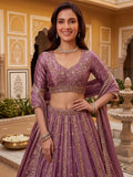 Tantalizing Purple Zari Embroidered Silk Engagement Wear Lehenga Choli