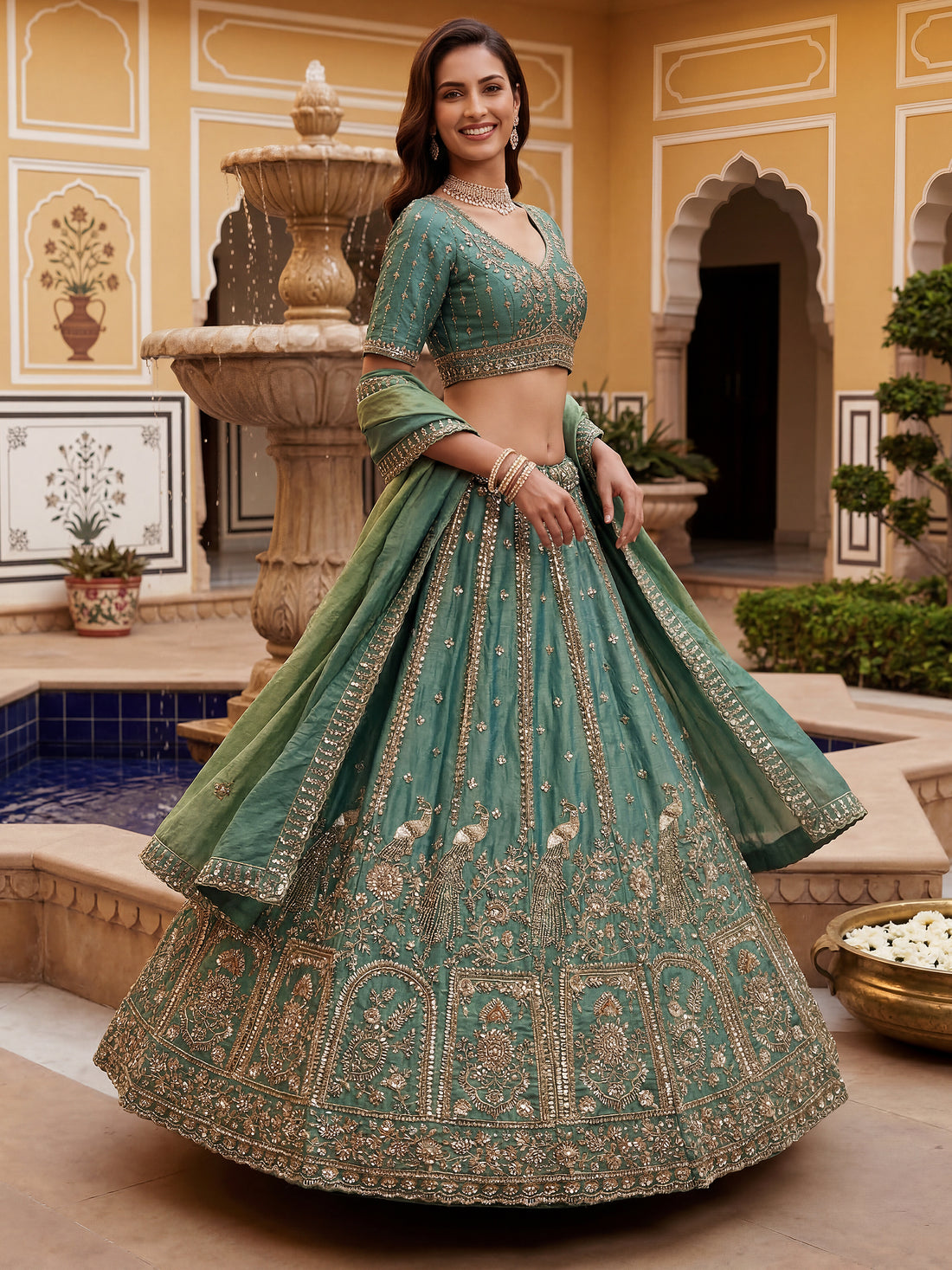 Marvelous Sky-Blue Zari Embroidered Silk Designer Lehenga Choli With Dupatta