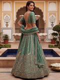 Marvelous Sky-Blue Zari Embroidered Silk Designer Lehenga Choli With Dupatta
