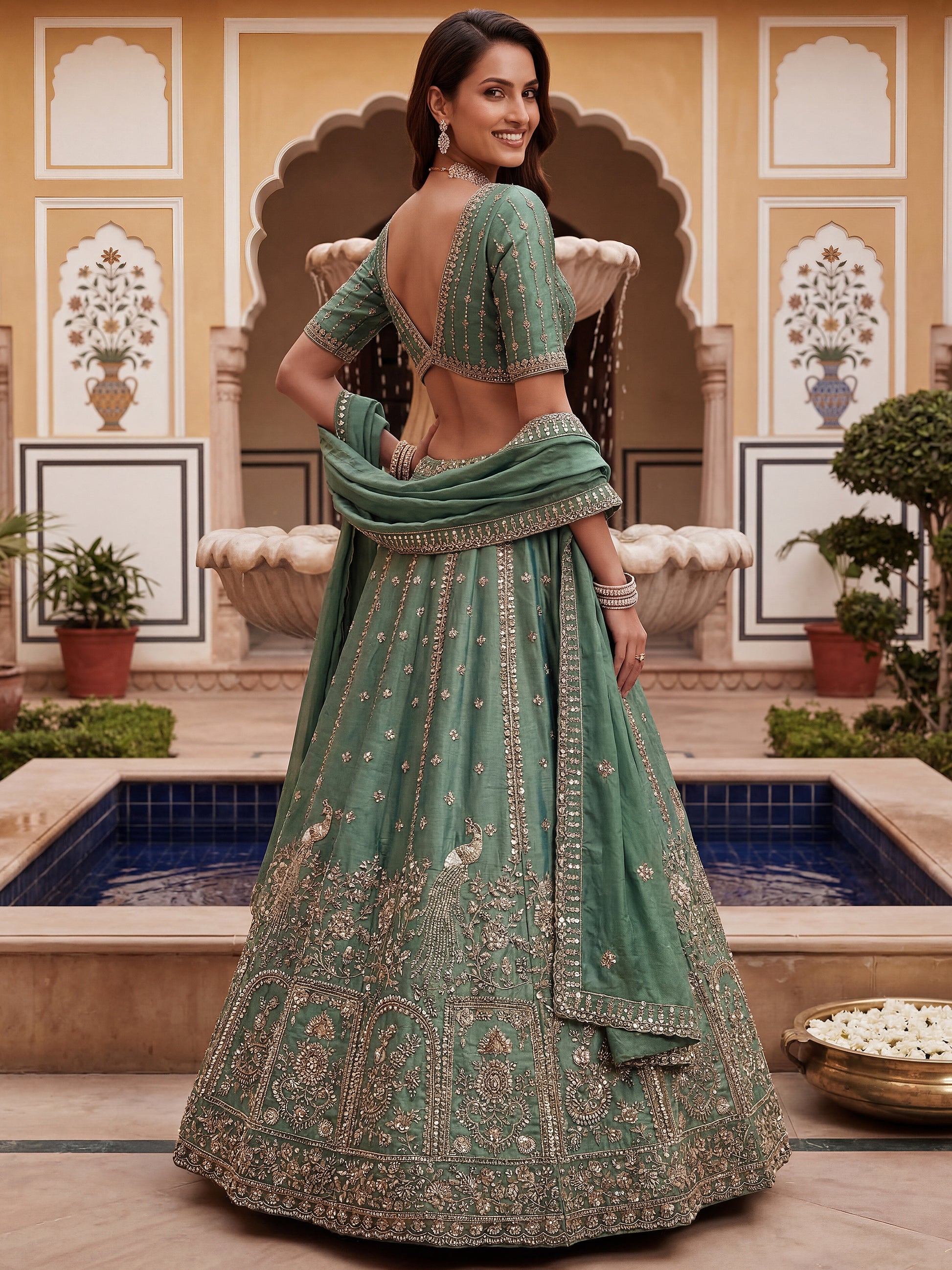 Marvelous Sky-Blue Zari Embroidered Silk Designer Lehenga Choli With Dupatta