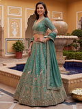 Marvelous Sky-Blue Zari Embroidered Silk Designer Lehenga Choli With Dupatta