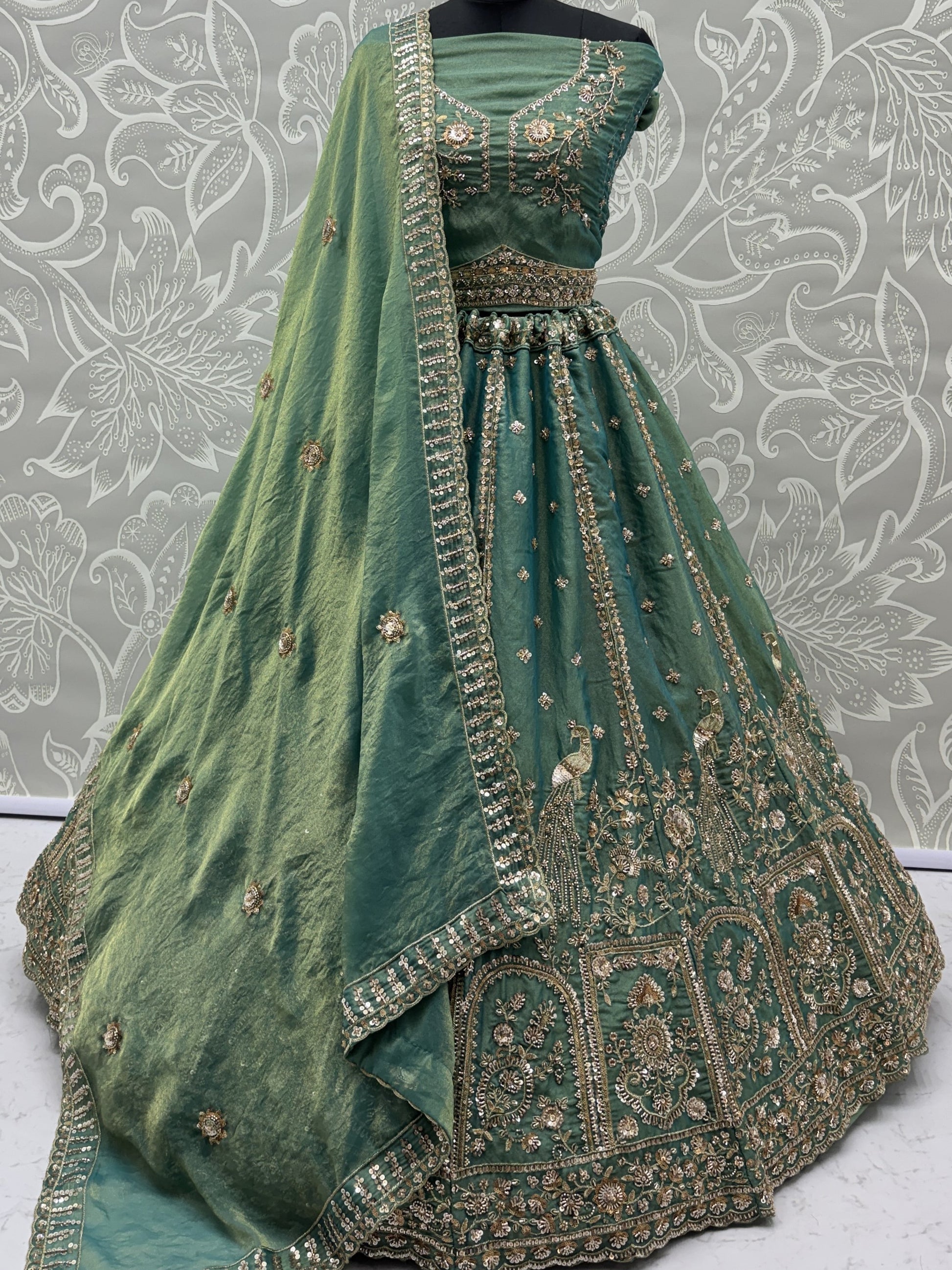 Marvelous Sky-Blue Zari Embroidered Silk Designer Lehenga Choli With Dupatta