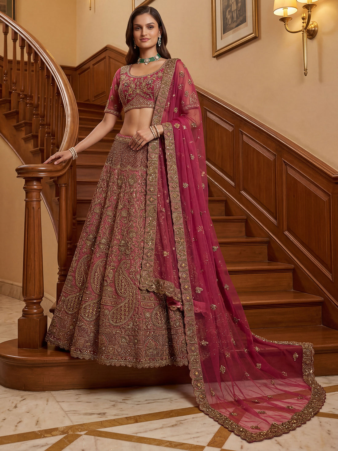 Elegant Pink Sequins Net Bridal Wear Lehenga Choli With Dupatta