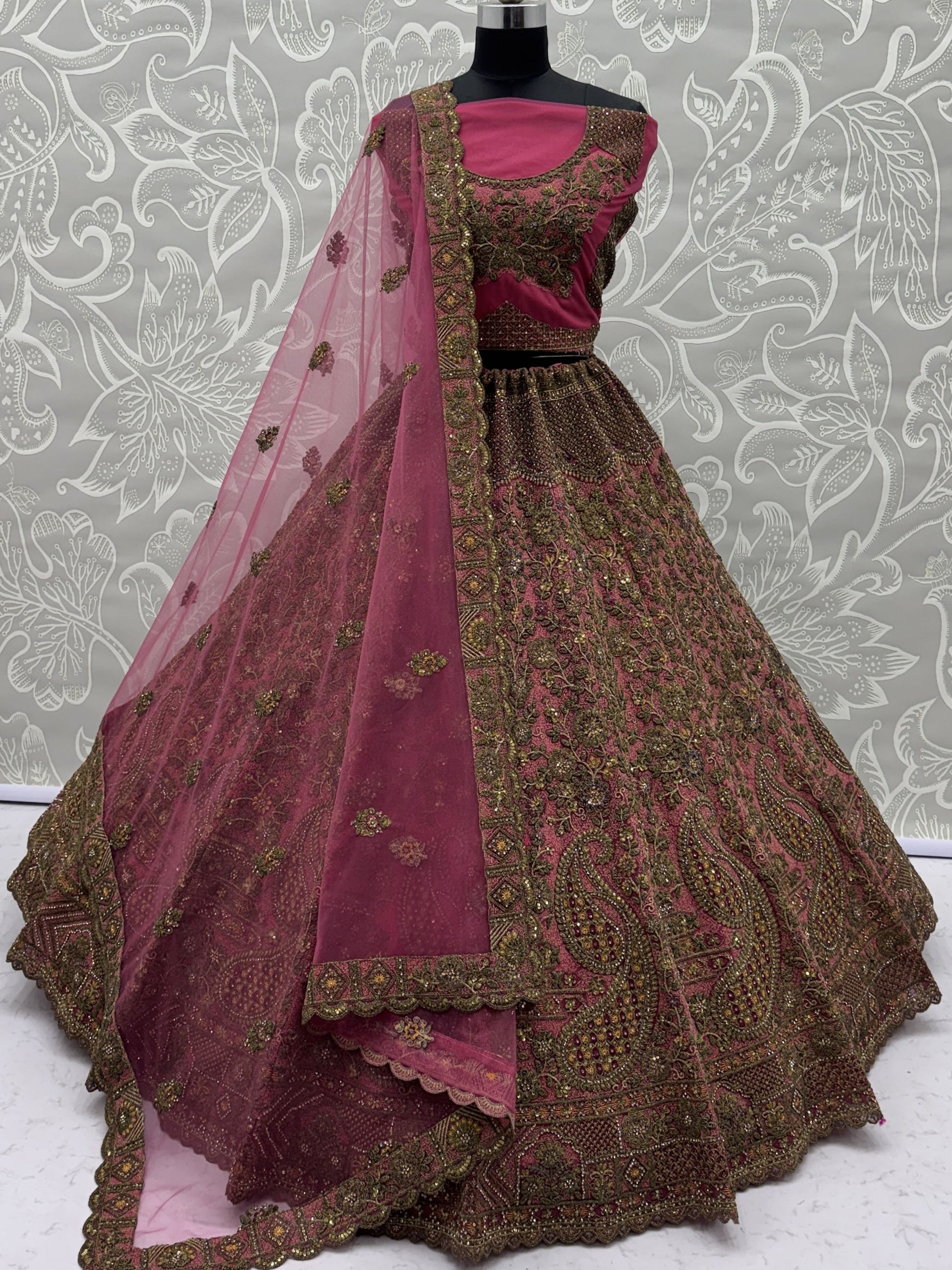 Elegant Pink Sequins Net Bridal Wear Lehenga Choli With Dupatta