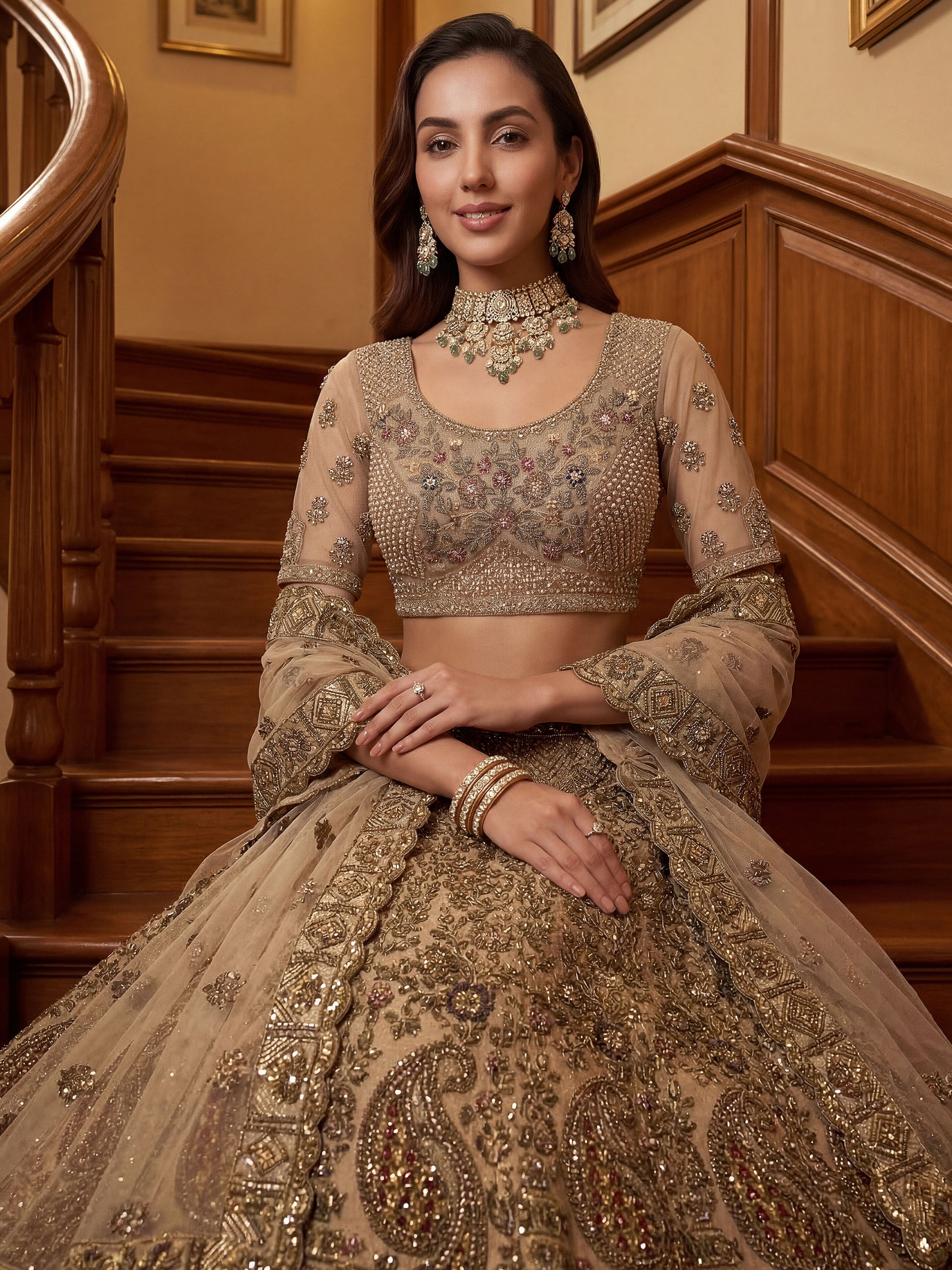 Adorable Beige Dori Work Net Engagement Wear Lehenga Choli With Dupatta