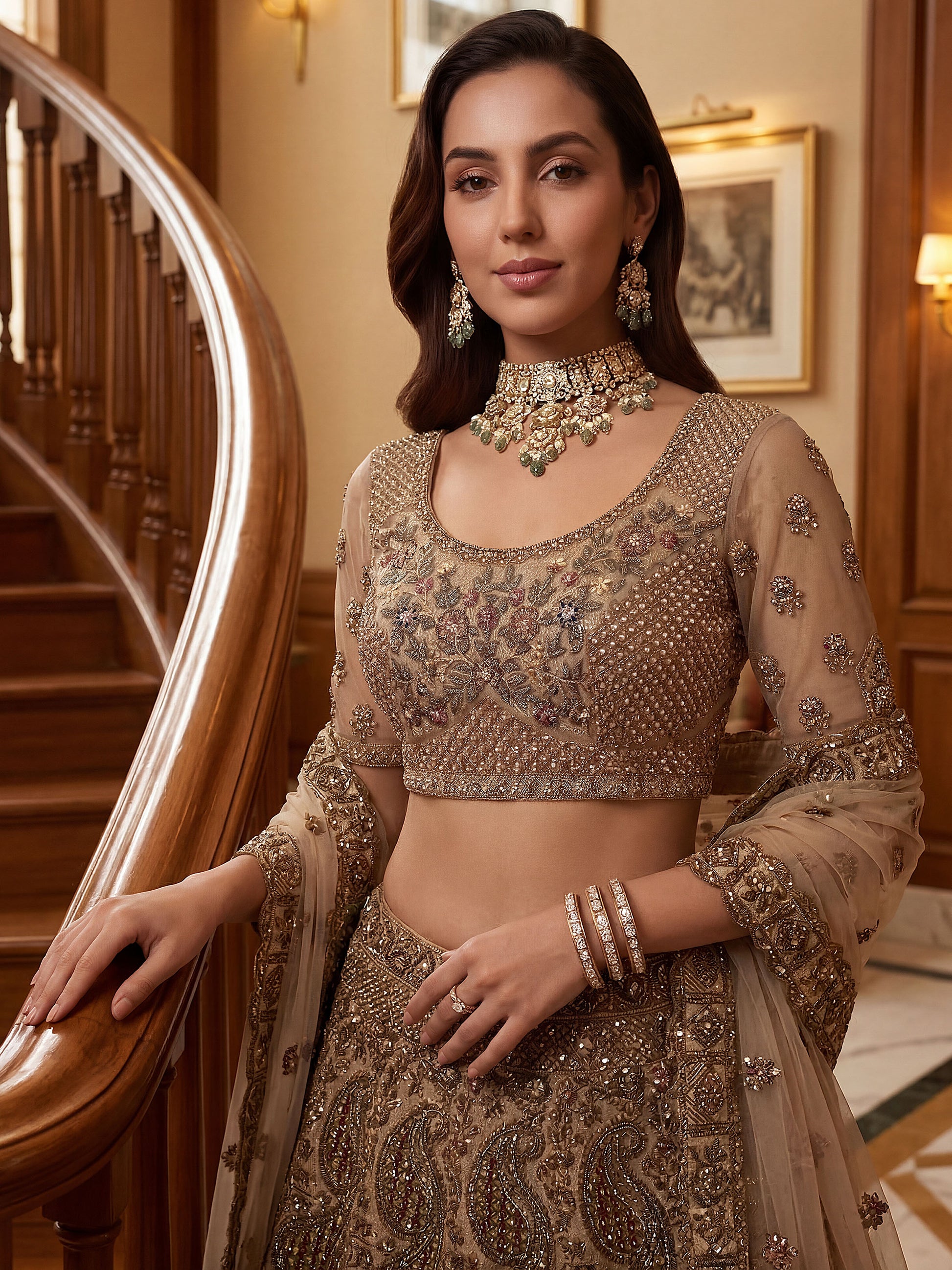 Adorable Beige Dori Work Net Engagement Wear Lehenga Choli With Dupatta