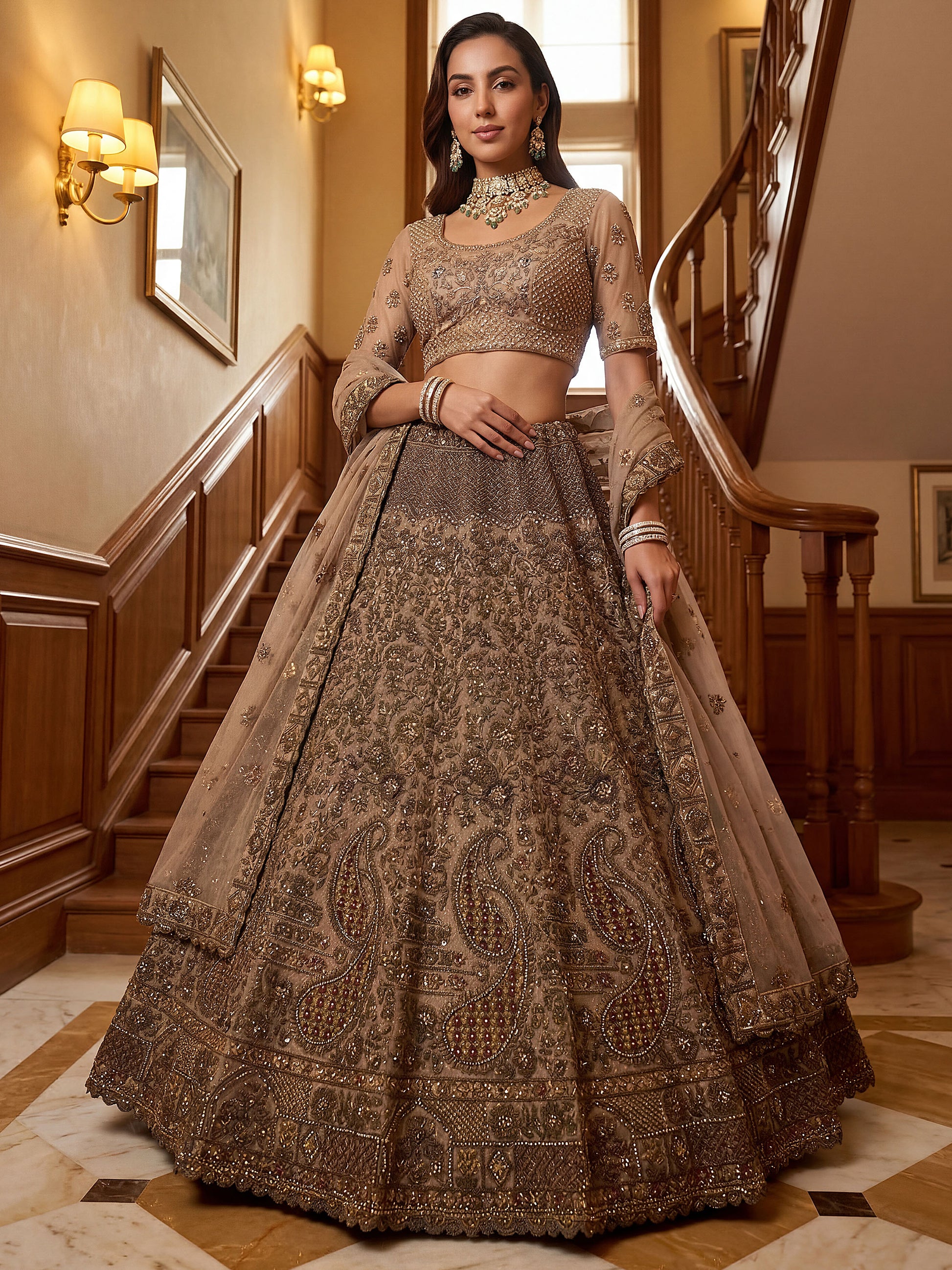 Adorable Beige Dori Work Net Engagement Wear Lehenga Choli With Dupatta