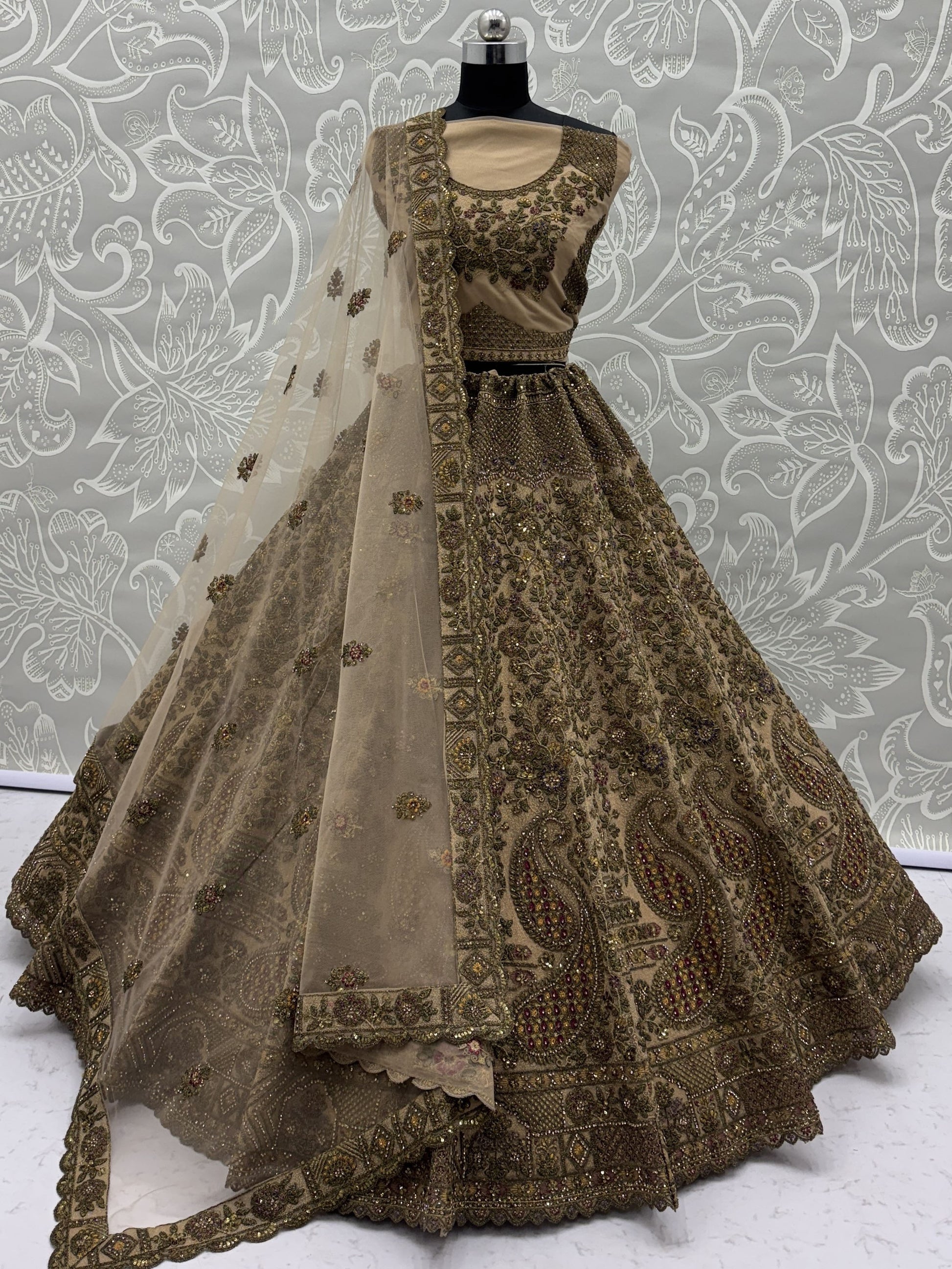 Adorable Beige Dori Work Net Engagement Wear Lehenga Choli With Dupatta