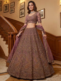 Fantastic Mauve Zari Embroidered  Net Bridesmaid Lehenga Choli With Dupatta