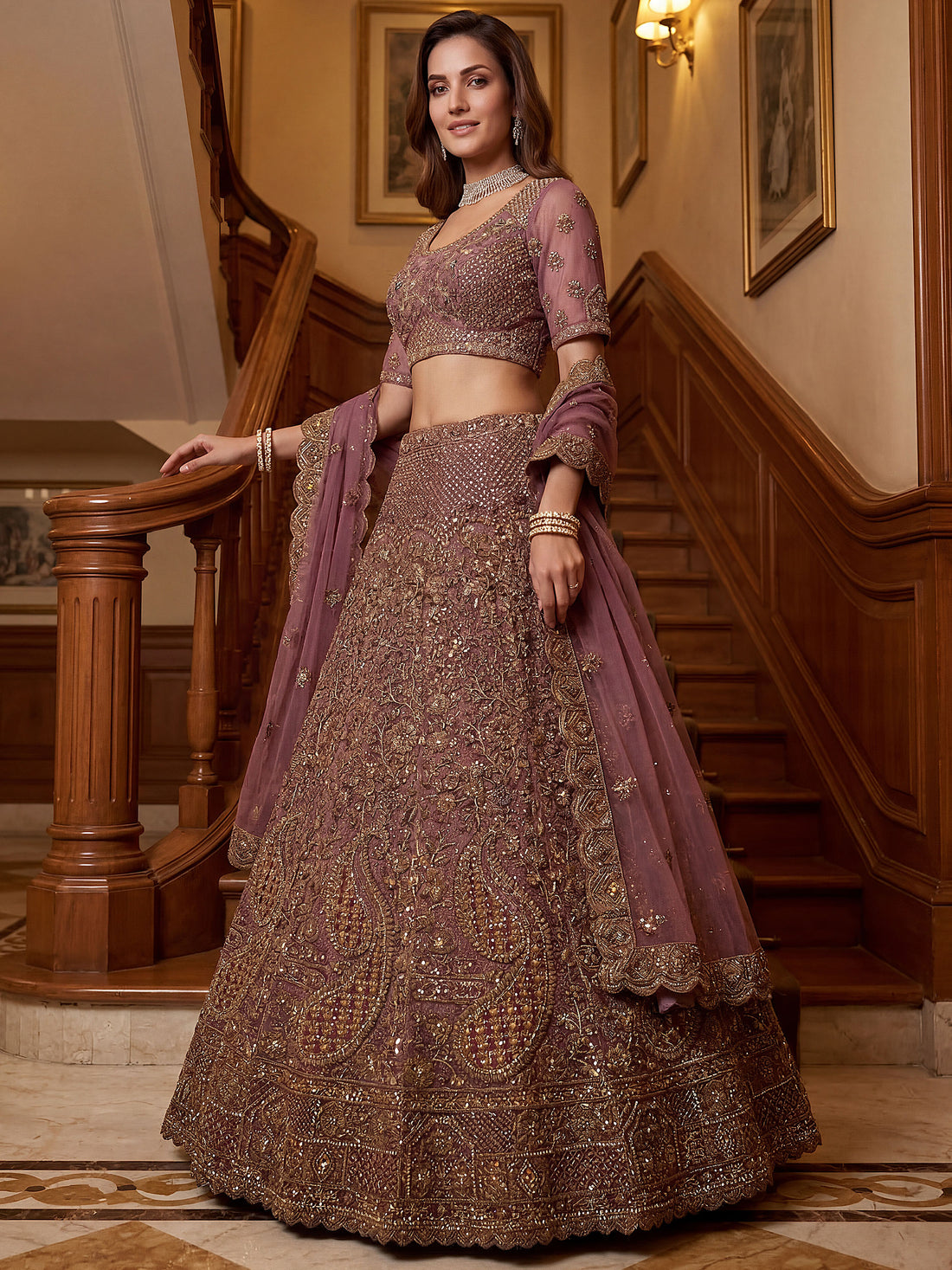 Fantastic Mauve Zari Embroidered  Net Bridesmaid Lehenga Choli With Dupatta