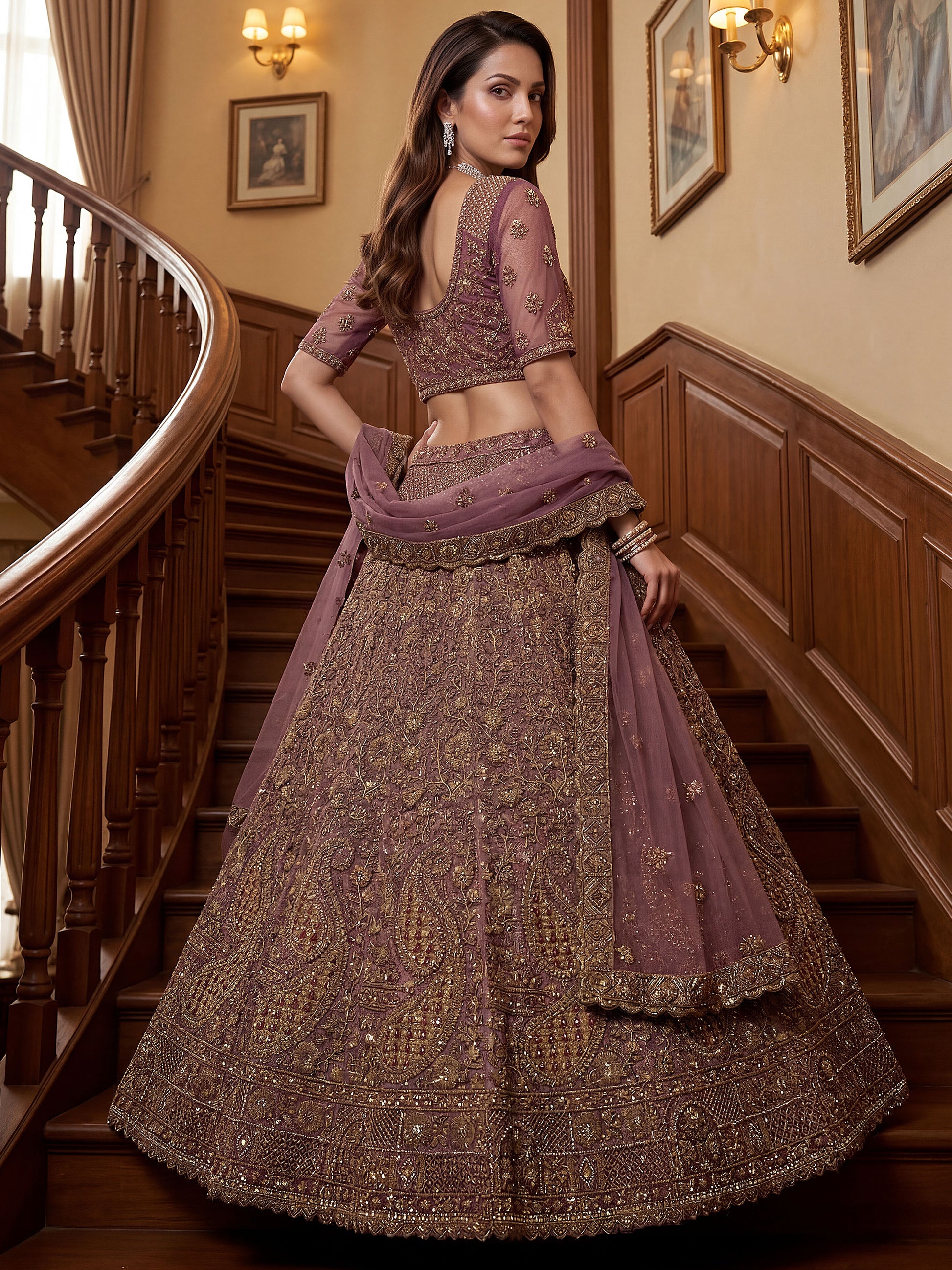 Fantastic Mauve Zari Embroidered  Net Bridesmaid Lehenga Choli With Dupatta