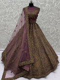 Fantastic Mauve Zari Embroidered  Net Bridesmaid Lehenga Choli With Dupatta