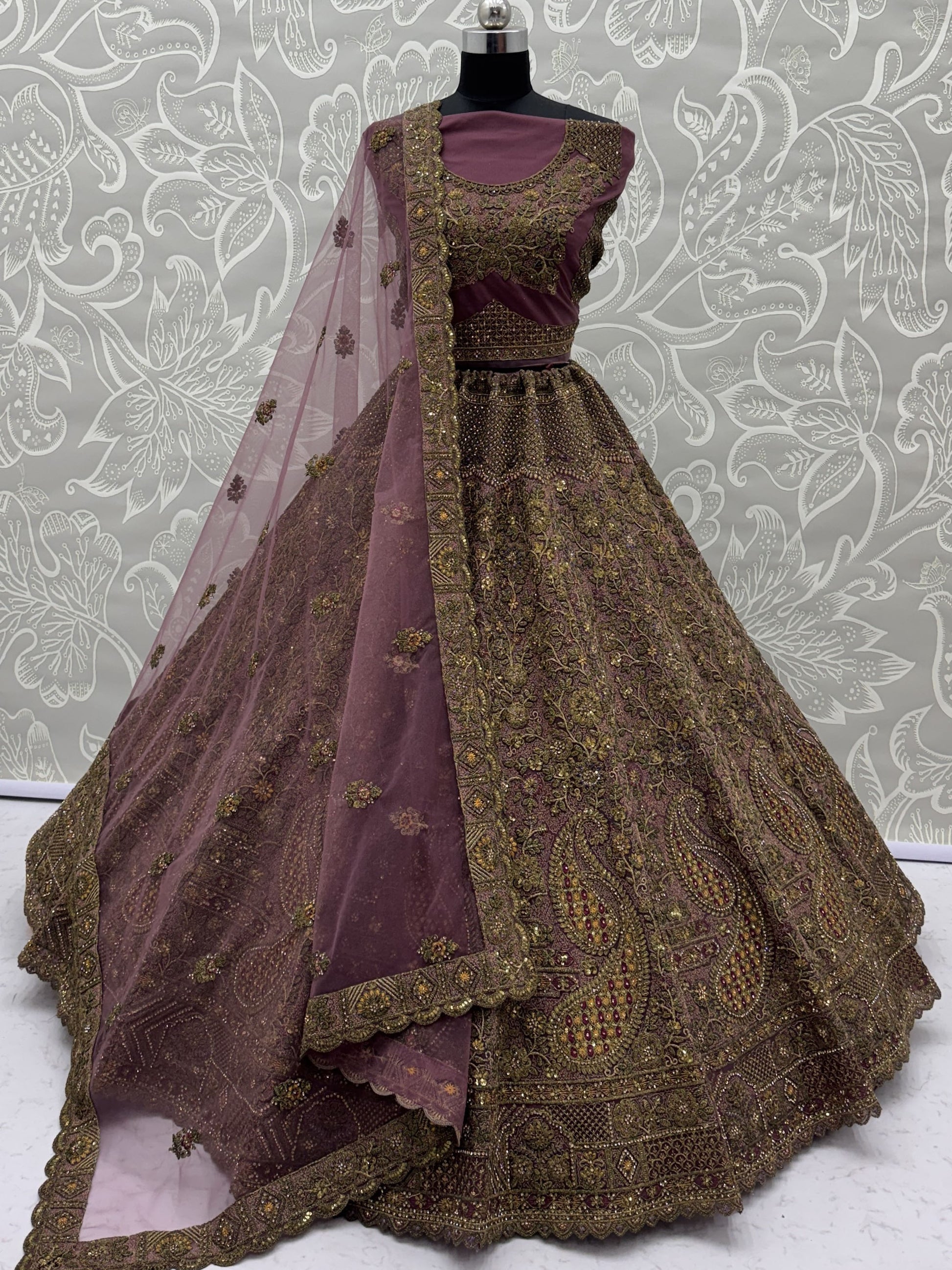 Fantastic Mauve Zari Embroidered  Net Bridesmaid Lehenga Choli With Dupatta