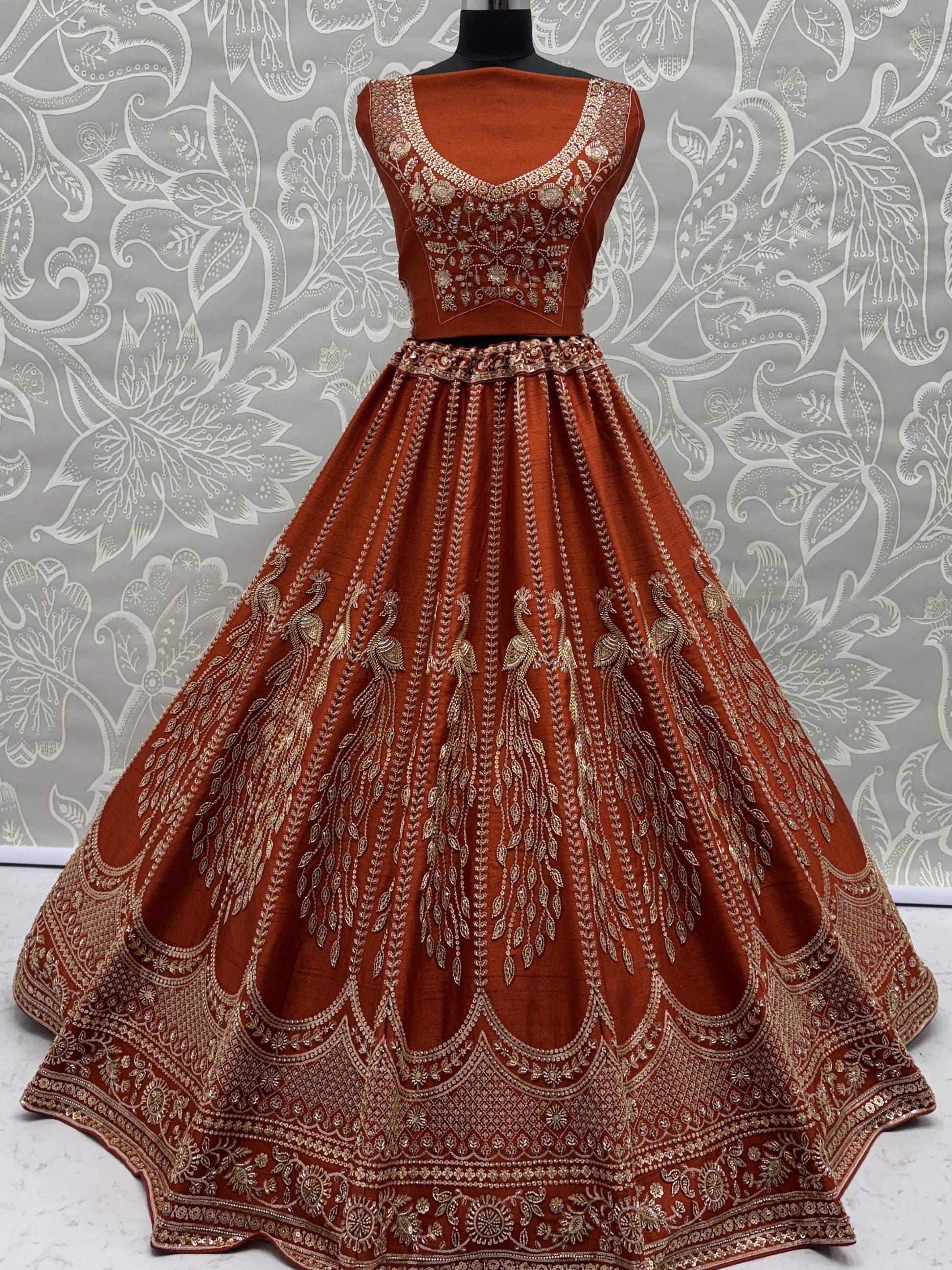 Graceful Orange Dori Embroidered Silk Bridal Lehenga Choli With Double Dupatta