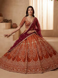 Graceful Orange Dori Embroidered Silk Bridal Lehenga Choli With Double Dupatta