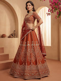 Graceful Orange Dori Embroidered Silk Bridal Lehenga Choli With Double Dupatta