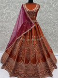 Graceful Orange Dori Embroidered Silk Bridal Lehenga Choli With Double Dupatta