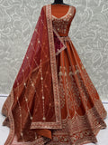 Graceful Orange Dori Embroidered Silk Bridal Lehenga Choli With Double Dupatta