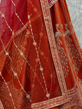 Graceful Orange Dori Embroidered Silk Bridal Lehenga Choli With Double Dupatta