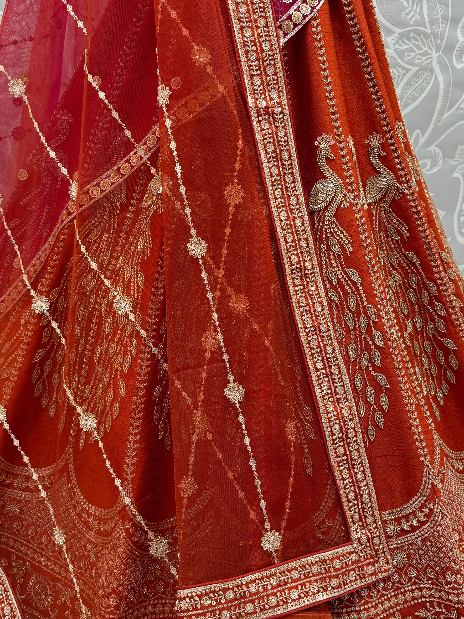 Graceful Orange Dori Embroidered Silk Bridal Lehenga Choli With Double Dupatta