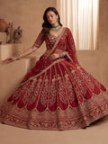 Sparkling Red Sequins Silk Bridal Lehenga Choli With Double Dupatta