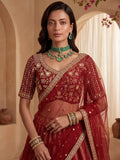 Sparkling Red Sequins Silk Bridal Lehenga Choli With Double Dupatta