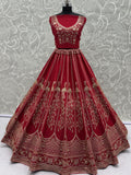 Sparkling Red Sequins Silk Bridal Lehenga Choli With Double Dupatta