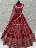 Sparkling Red Sequins Silk Bridal Lehenga Choli With Double Dupatta