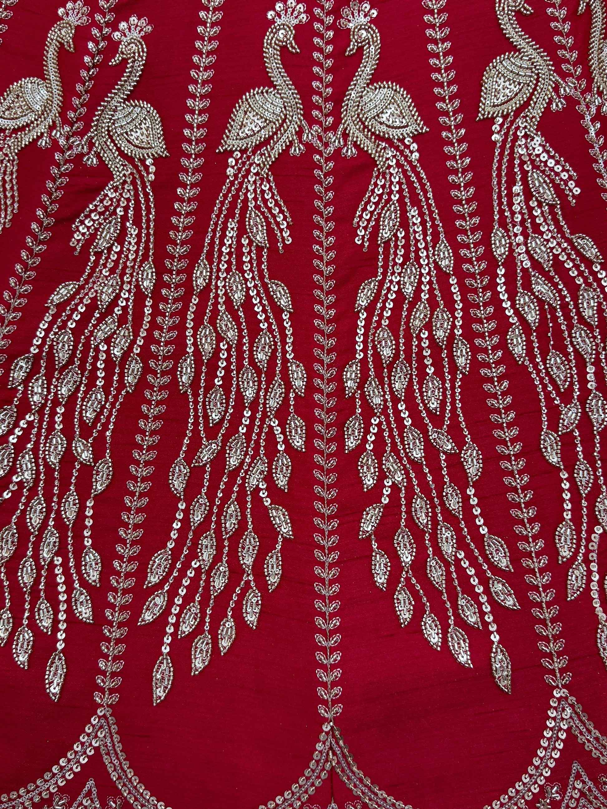 Sparkling Red Sequins Silk Bridal Lehenga Choli With Double Dupatta