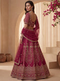 Rich Pink Thread Embroidered Silk Bridal Lehenga Choli With Double Dupatta