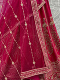 Rich Pink Thread Embroidered Silk Bridal Lehenga Choli With Double Dupatta