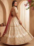 Fantastic White Sequins Silk Bridal Wear Lehenga Choli With Double Dupatta