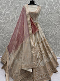 Fantastic White Sequins Silk Bridal Wear Lehenga Choli With Double Dupatta